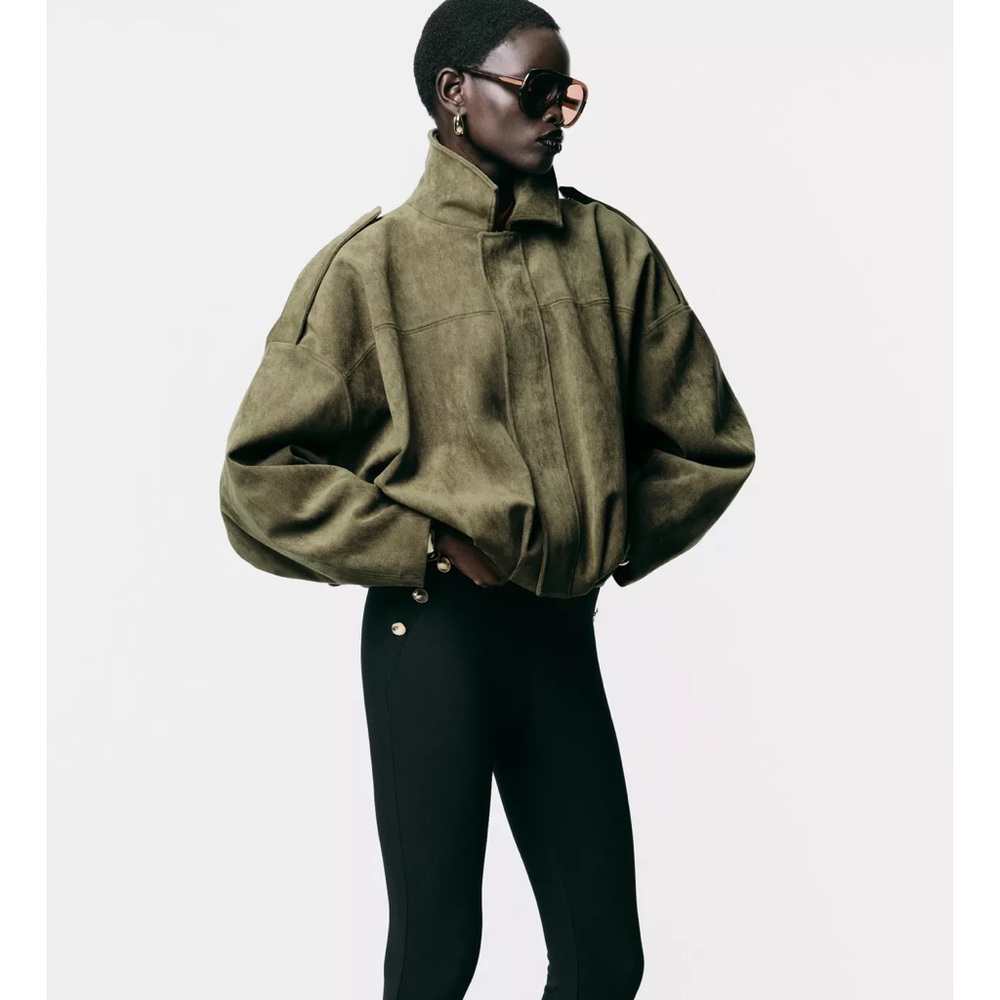 SUEDE EFFECT BOMBER JACKET NWT - Picture 2 of 3